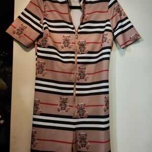 Striped Short Sleeve Dress with Bear Print